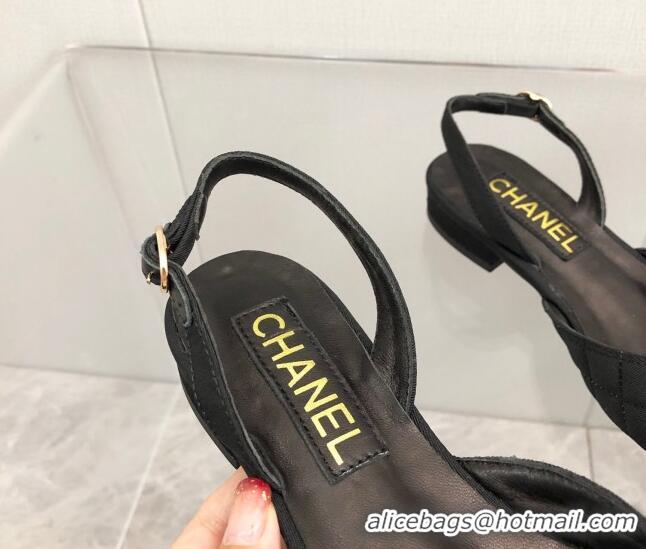 Unique Discount Chanel Quilted Grosgrain Open Shoe/Slingback Pumps 2cm G38362 Black/White