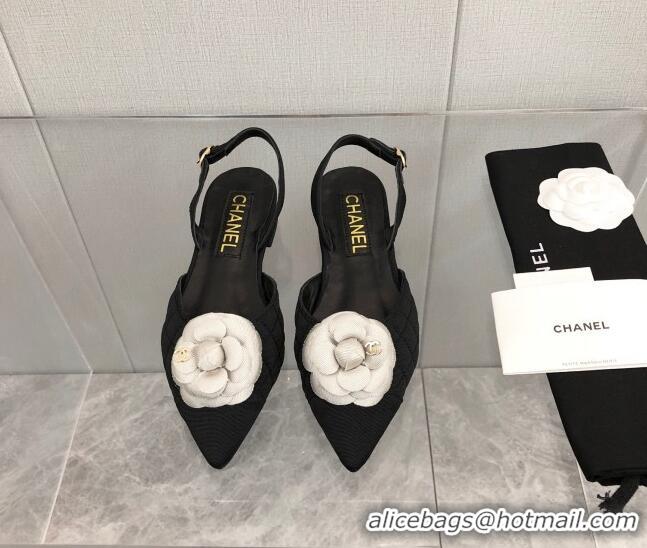 Unique Discount Chanel Quilted Grosgrain Open Shoe/Slingback Pumps 2cm G38362 Black/White