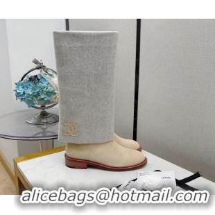 Top Quality Chanel Suede & Wool Blend High Boots 111136 Apricot/Gray