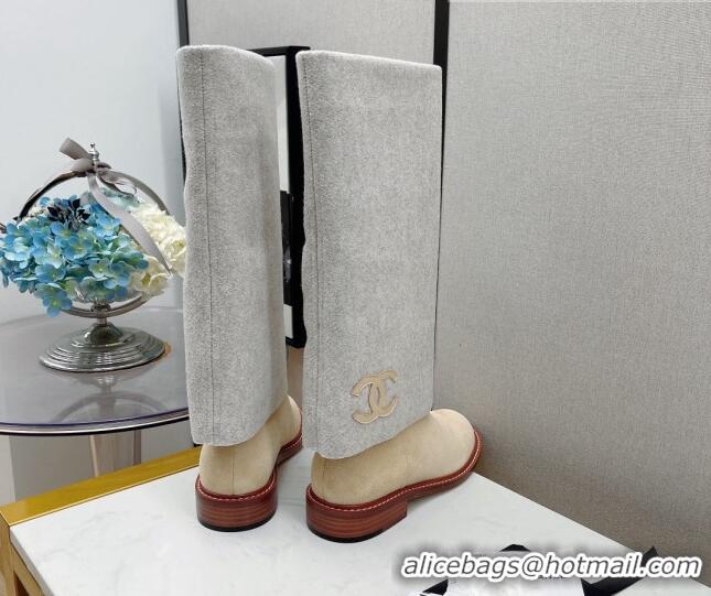 Top Quality Chanel Suede & Wool Blend High Boots 111136 Apricot/Gray