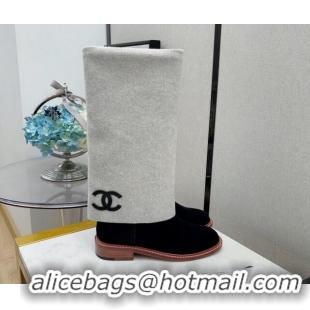 Fashion Chanel Suede & Wool Blend High Boots 111136 Black/Gray