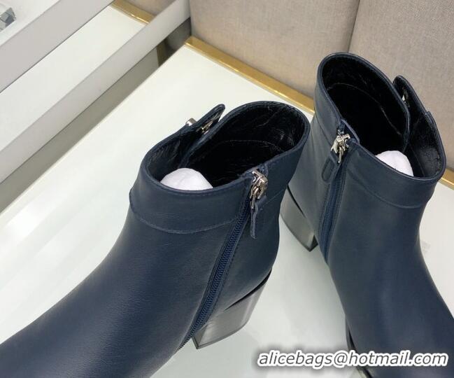 Top Quality Chanel Calfskin Ankle Short Boots 4.5cm with CC Buckle 111139 Navy Blue