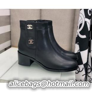 Low Price Chanel Calfskin Ankle Short Boots 4.5cm with CC Buckle 111139 Black