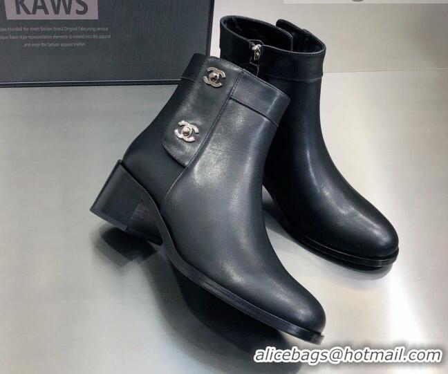 Low Price Chanel Calfskin Ankle Short Boots 4.5cm with CC Buckle 111139 Black