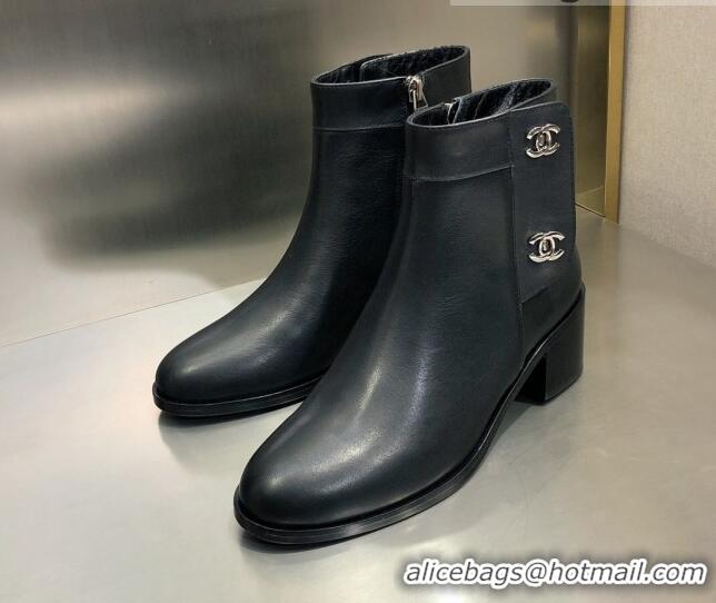 Low Price Chanel Calfskin Ankle Short Boots 4.5cm with CC Buckle 111139 Black