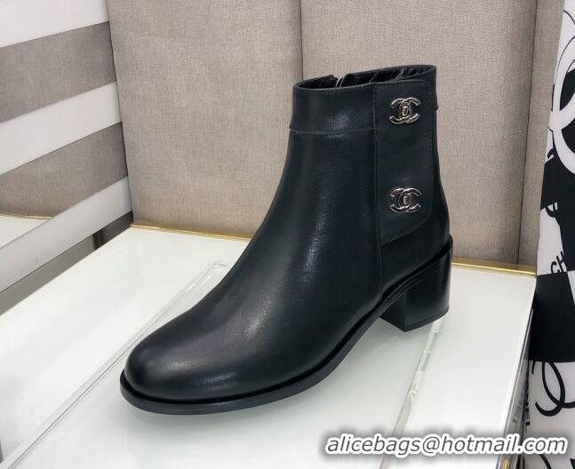 Low Price Chanel Calfskin Ankle Short Boots 4.5cm with CC Buckle 111139 Black