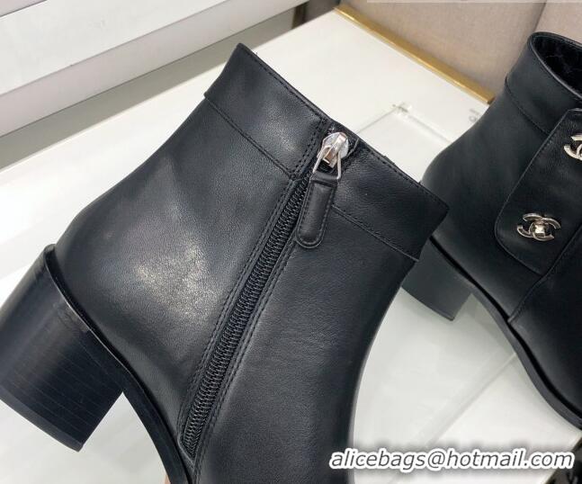 Low Price Chanel Calfskin Ankle Short Boots 4.5cm with CC Buckle 111139 Black