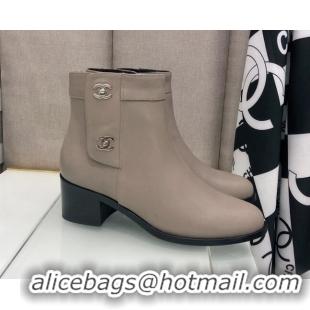 Top Design Chanel Calfskin Ankle Short Boots 4.5cm with CC Buckle 111139 Gray