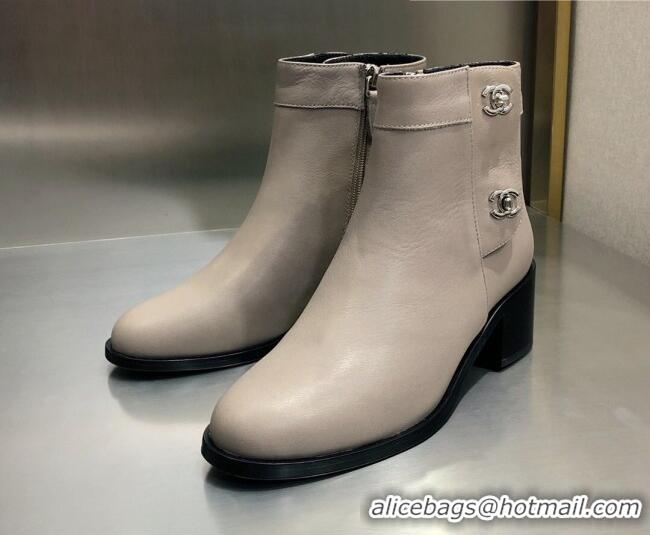 Top Design Chanel Calfskin Ankle Short Boots 4.5cm with CC Buckle 111139 Gray