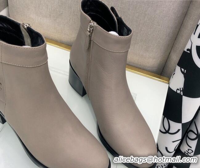 Top Design Chanel Calfskin Ankle Short Boots 4.5cm with CC Buckle 111139 Gray