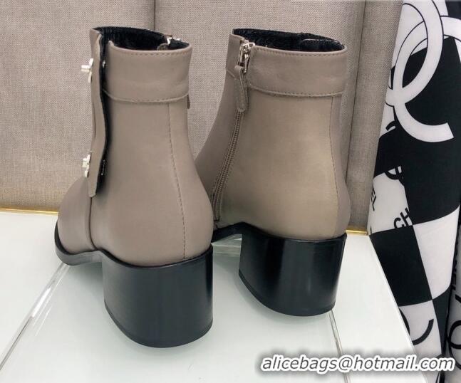 Top Design Chanel Calfskin Ankle Short Boots 4.5cm with CC Buckle 111139 Gray