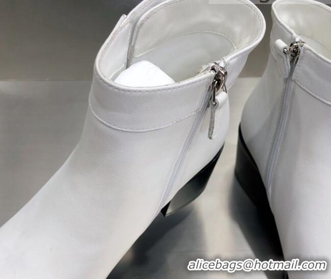 Trendy Design Chanel Calfskin Ankle Short Boots 4.5cm with CC Buckle 111139 White