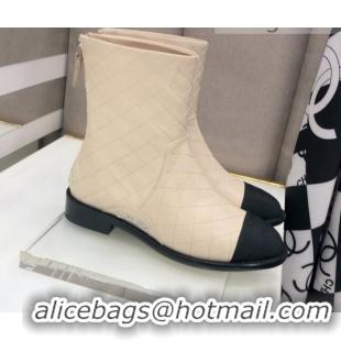 New Style Chanel Quilted Calfskin Ankle Short Boots with Side Logo Buckle 111143 Beige