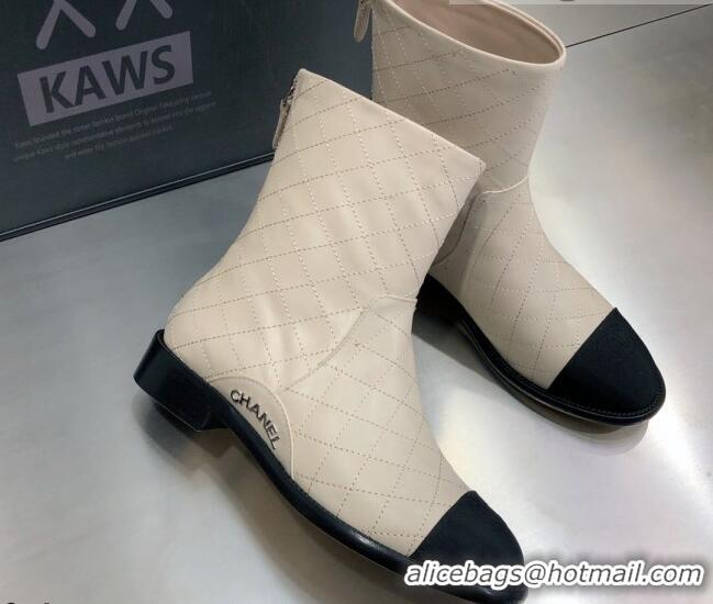 New Style Chanel Quilted Calfskin Ankle Short Boots with Side Logo Buckle 111143 Beige