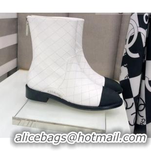 Shop Duplicate Chanel Quilted Calfskin Ankle Short Boots with Side Logo Buckle 111143 White