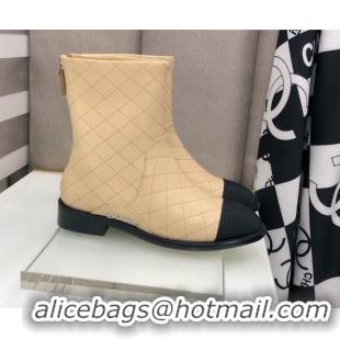 Best Luxury Chanel Quilted Calfskin Ankle Short Boots with Side Logo Buckle 111143 Apricot