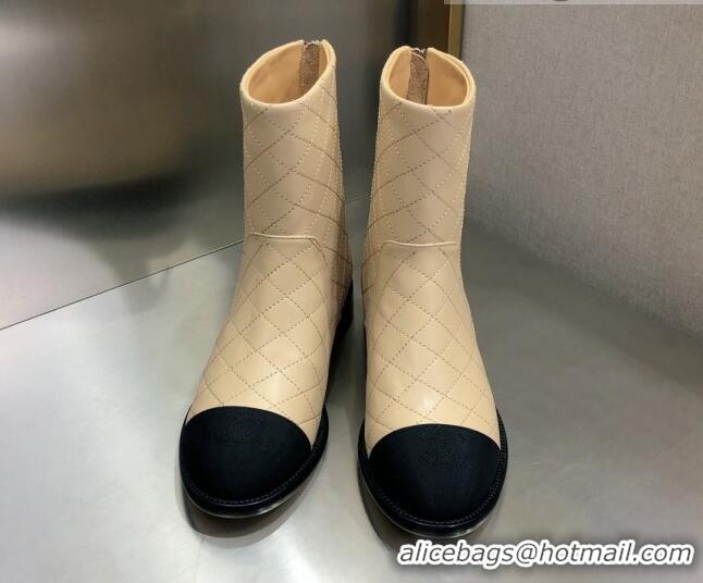 Best Luxury Chanel Quilted Calfskin Ankle Short Boots with Side Logo Buckle 111143 Apricot