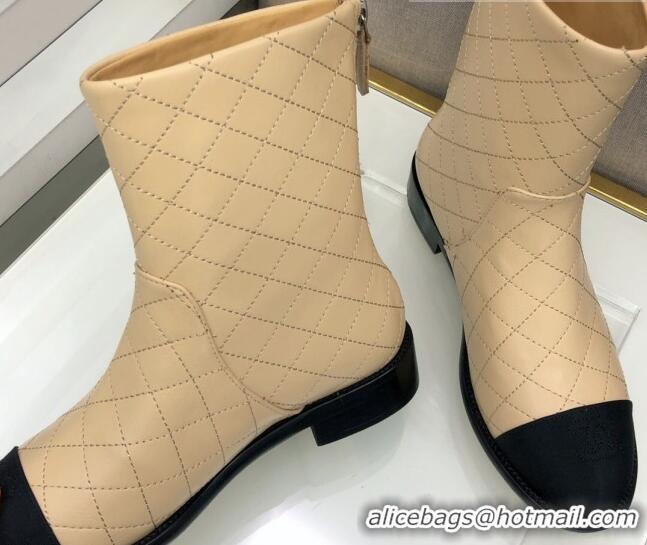 Best Luxury Chanel Quilted Calfskin Ankle Short Boots with Side Logo Buckle 111143 Apricot