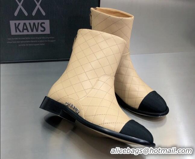 Best Luxury Chanel Quilted Calfskin Ankle Short Boots with Side Logo Buckle 111143 Apricot