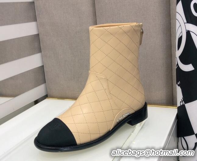 Best Luxury Chanel Quilted Calfskin Ankle Short Boots with Side Logo Buckle 111143 Apricot