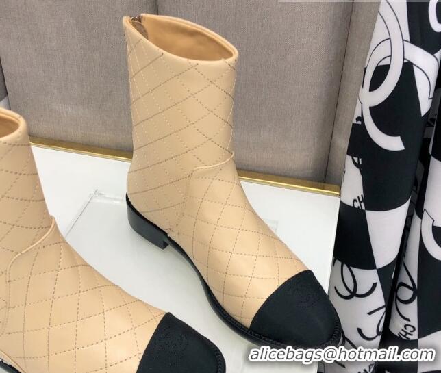 Best Luxury Chanel Quilted Calfskin Ankle Short Boots with Side Logo Buckle 111143 Apricot