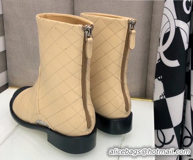 Best Luxury Chanel Quilted Calfskin Ankle Short Boots with Side Logo Buckle 111143 Apricot