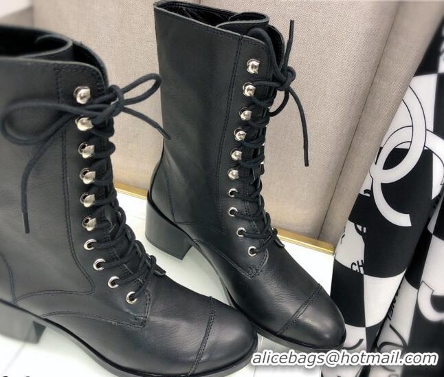 Most Popular Chanel Nappa Leather Lace-ups Boots 4.5cm 111147 Black