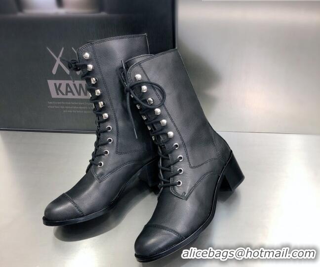 Most Popular Chanel Nappa Leather Lace-ups Boots 4.5cm 111147 Black