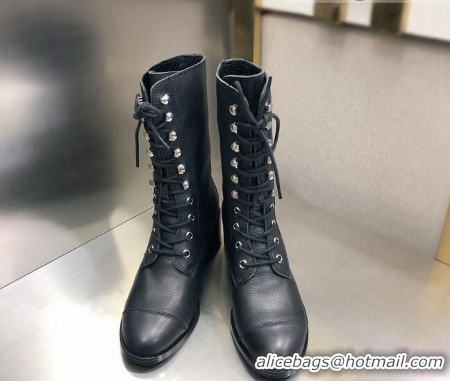 Most Popular Chanel Nappa Leather Lace-ups Boots 4.5cm 111147 Black