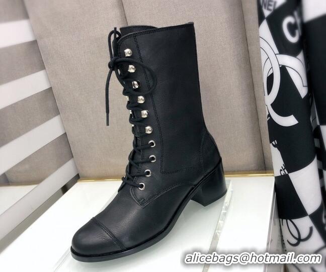 Most Popular Chanel Nappa Leather Lace-ups Boots 4.5cm 111147 Black