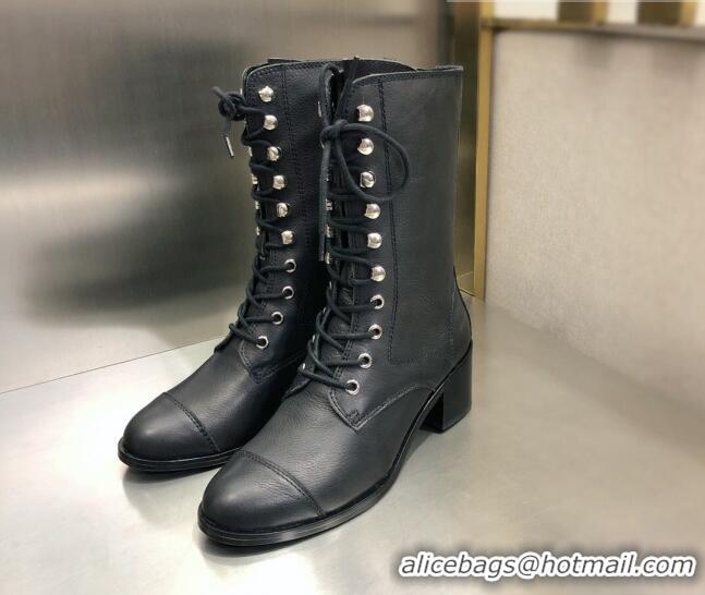 Most Popular Chanel Nappa Leather Lace-ups Boots 4.5cm 111147 Black