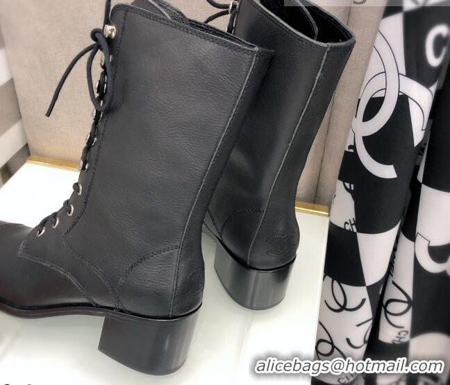 Most Popular Chanel Nappa Leather Lace-ups Boots 4.5cm 111147 Black