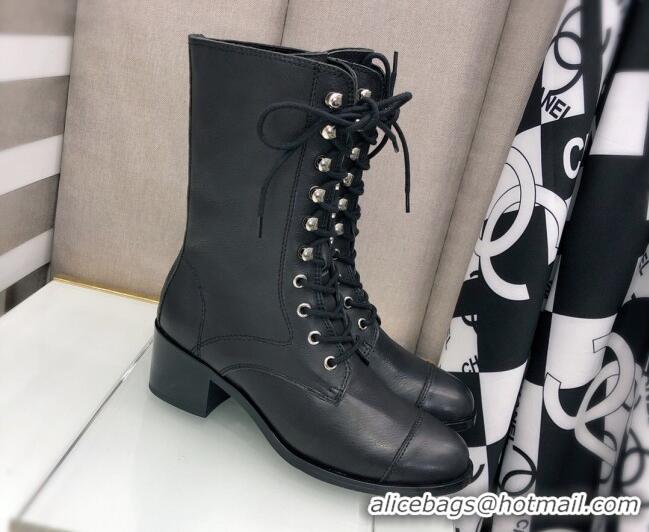 Most Popular Chanel Nappa Leather Lace-ups Boots 4.5cm 111147 Black