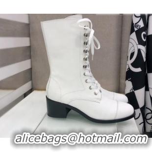 Low Price Chanel Nappa Leather Lace-ups Boots 4.5cm 111149 White