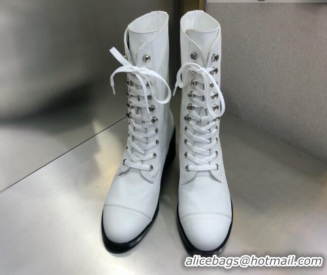 Low Price Chanel Nappa Leather Lace-ups Boots 4.5cm 111149 White