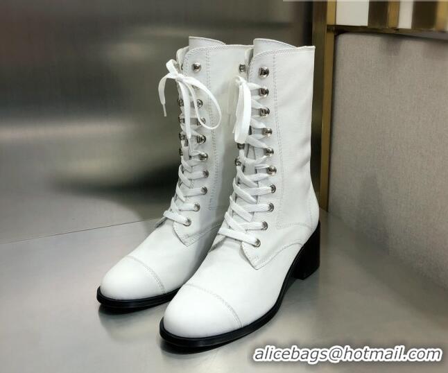 Low Price Chanel Nappa Leather Lace-ups Boots 4.5cm 111149 White