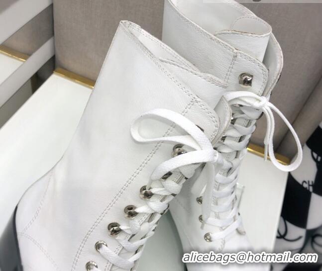 Low Price Chanel Nappa Leather Lace-ups Boots 4.5cm 111149 White