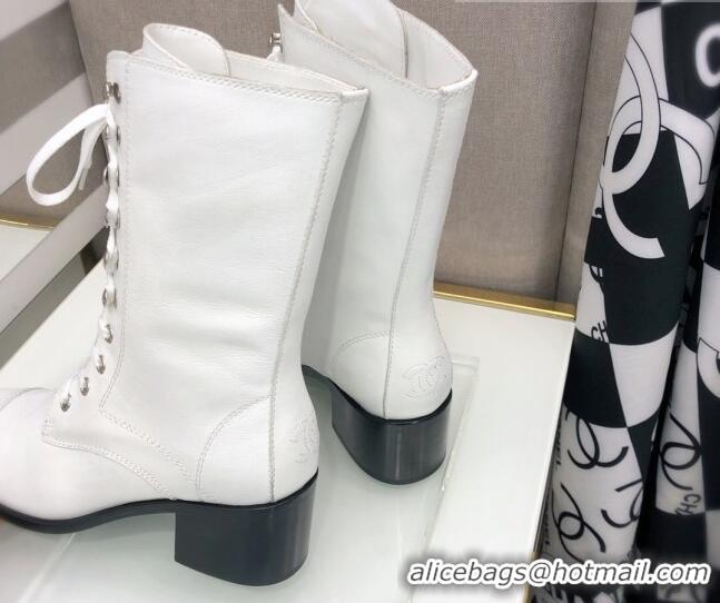 Low Price Chanel Nappa Leather Lace-ups Boots 4.5cm 111149 White