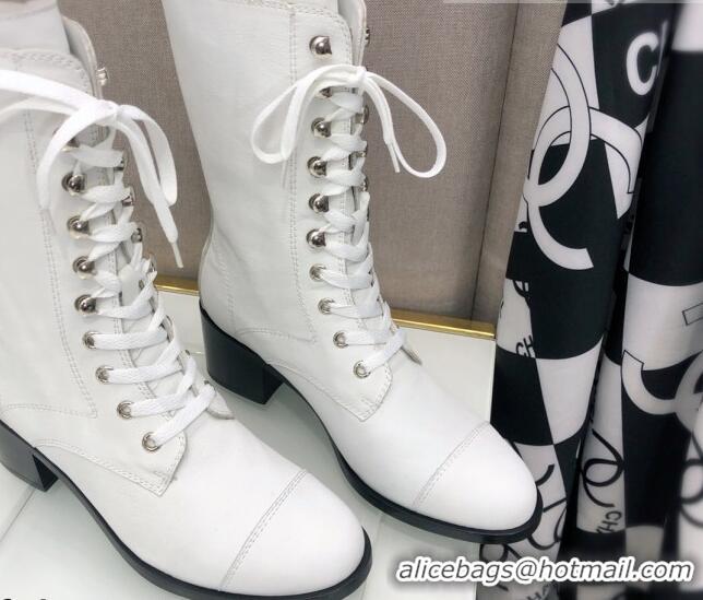 Low Price Chanel Nappa Leather Lace-ups Boots 4.5cm 111149 White