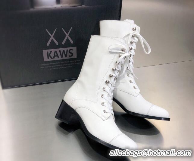 Low Price Chanel Nappa Leather Lace-ups Boots 4.5cm 111149 White