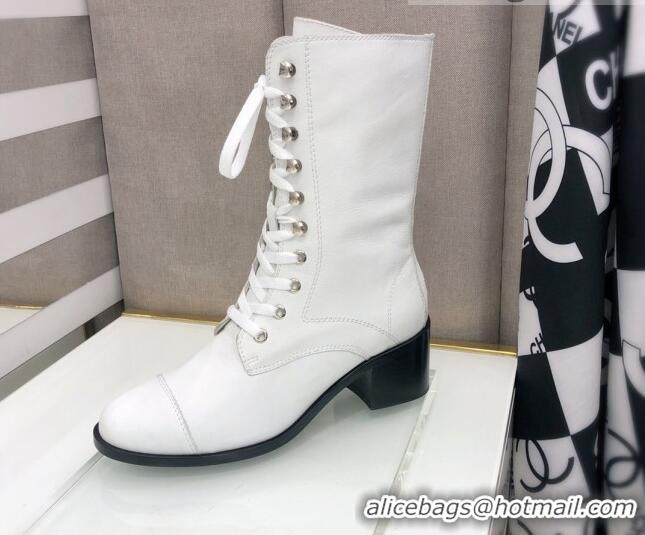 Low Price Chanel Nappa Leather Lace-ups Boots 4.5cm 111149 White