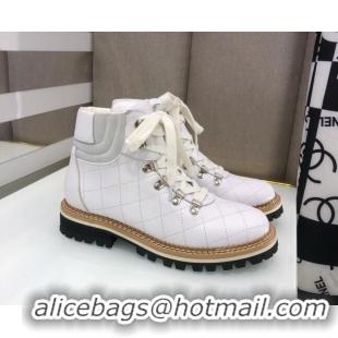 Lower Price Chanel Quilted Lace-ups Ankle Short Boots 3cm 111150 White