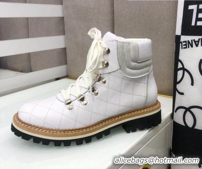 Lower Price Chanel Quilted Lace-ups Ankle Short Boots 3cm 111150 White