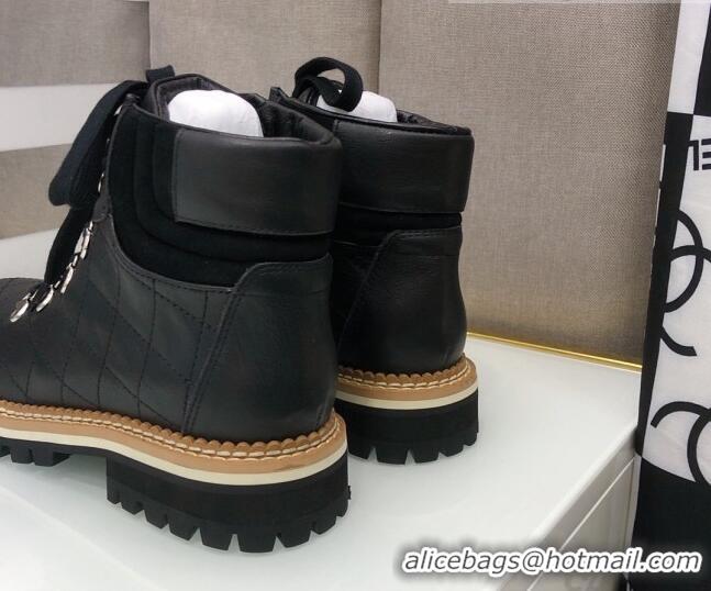 Best Quality Chanel Quilted Lace-ups Ankle Short Boots 3cm 111150 Black