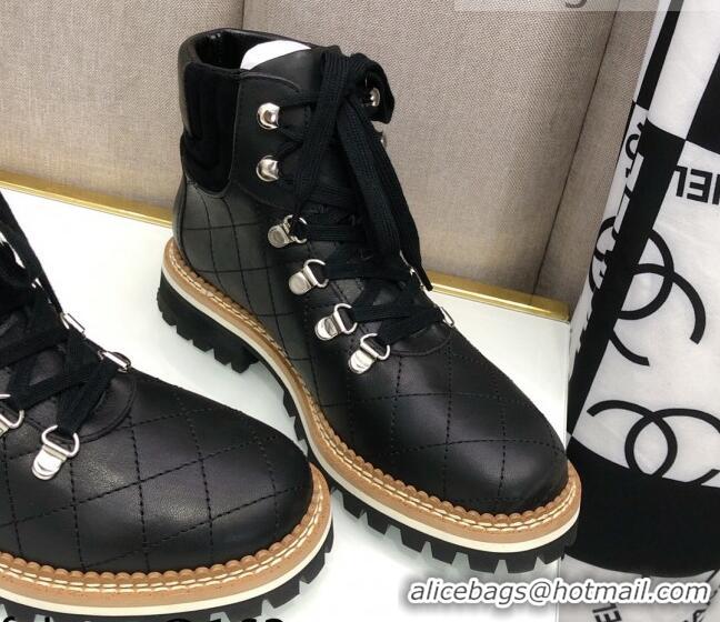 Best Quality Chanel Quilted Lace-ups Ankle Short Boots 3cm 111150 Black