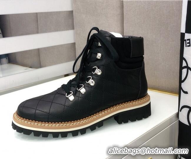 Best Quality Chanel Quilted Lace-ups Ankle Short Boots 3cm 111150 Black