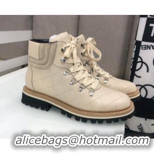 Super Quality Chanel Quilted Lace-ups Ankle Short Boots 3cm 111150 Beige