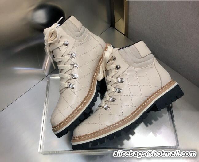 Super Quality Chanel Quilted Lace-ups Ankle Short Boots 3cm 111150 Beige