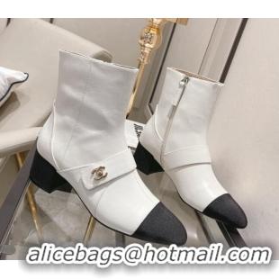 Elegant Chanel Calfskin CC Buckle Short Boots 5cm 111153 White