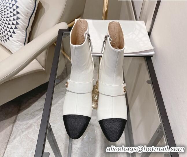 Elegant Chanel Calfskin CC Buckle Short Boots 5cm 111153 White